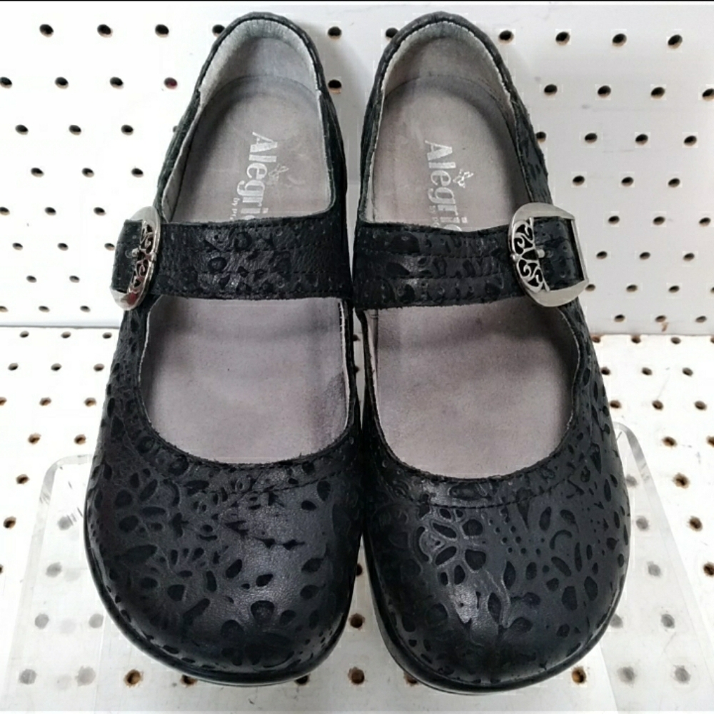 Alegria | Black Shoes | Flat Leather Upper Comfort Loafers Footbed Hook-and-Loop